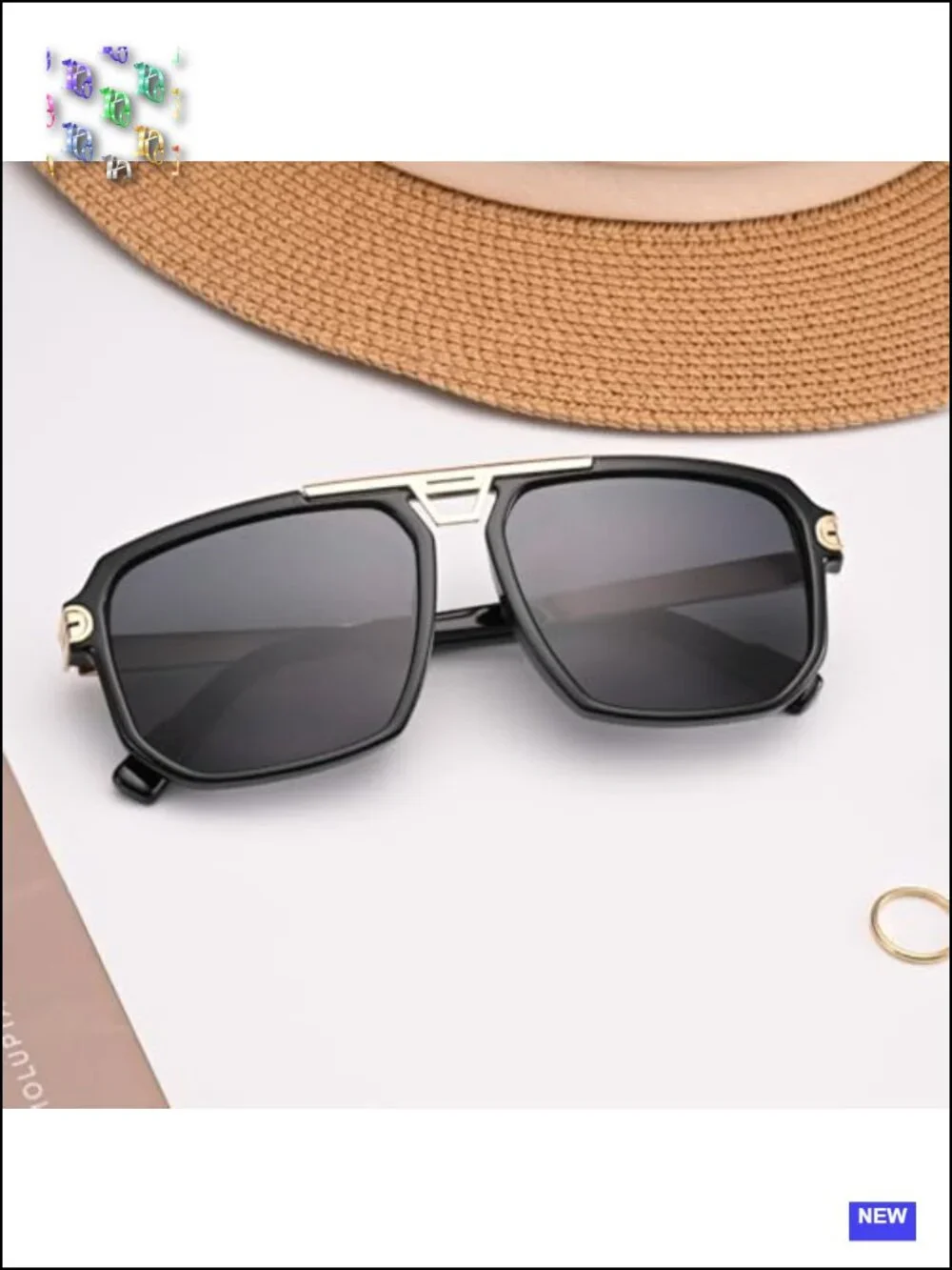 Oversized Square Sunglasses UV400 Retro Double Bridge Metal Frame Shield